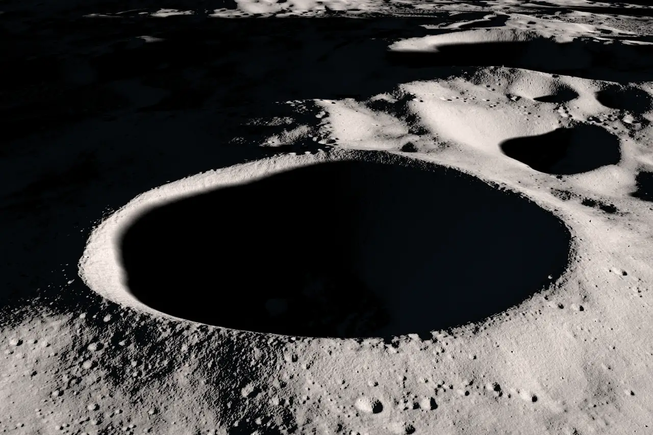 Computer-generated visualization of Shackleton crater at the Moon's south pole, built from Lunar Reconnaissance Orbiter laser altimeter data.